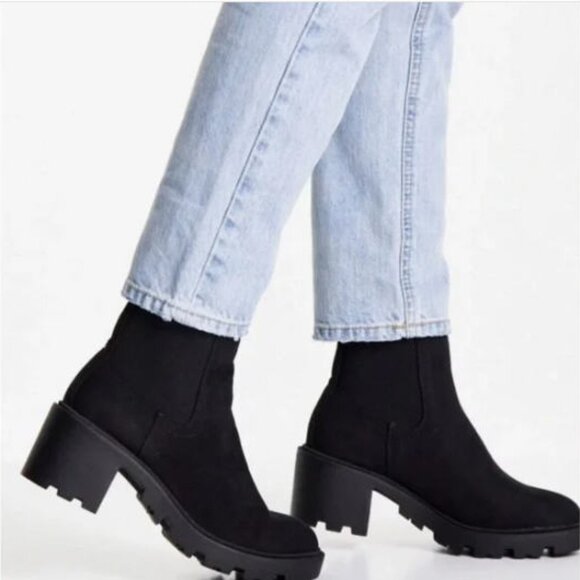 New Topshop Betsy Black Platform Chelsea Unit Ankle Boot 8.5 / 39 - Picture 1 of 12